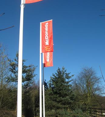 flagpole rotating arm displaying flags