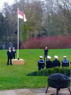flagpole in a box at a navel wedding