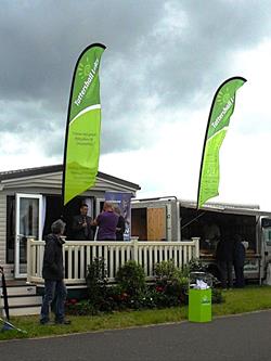 fin flags on display at caravan show