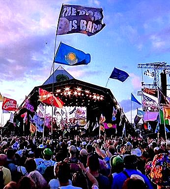 lots of festival flags being waved  