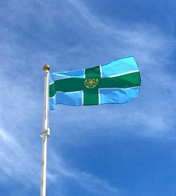 Derbyshire county flag flying from a flagpole