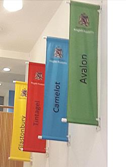 indoor banner pole with house banners 