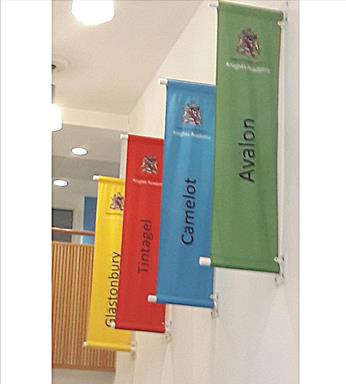 indoor banner pole with house banners 