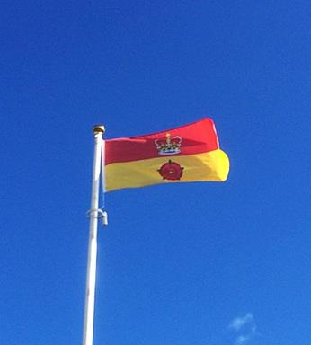 Hampshire flag flying from a flagpole