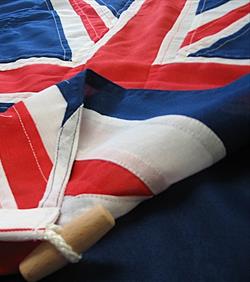hand sewn union jack folded on table
