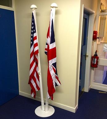 Indoor flagpole hire on display