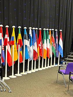 indoor flags on display at a venue 
